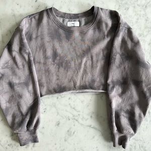 TNA Cozy Fleece Boyfriend Cropped Sweatshirt (purple tie dye, size 2)